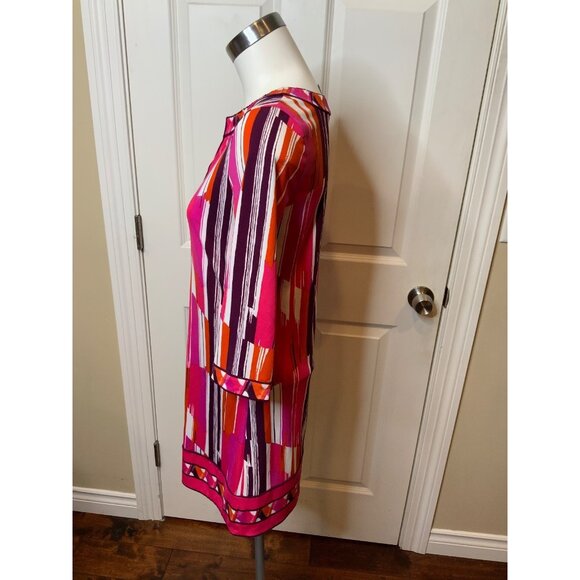 BCBG Max Azria Pink, Orange, White & Maroon Patterned Shift Dress, Size XS - Picture 4 of 6